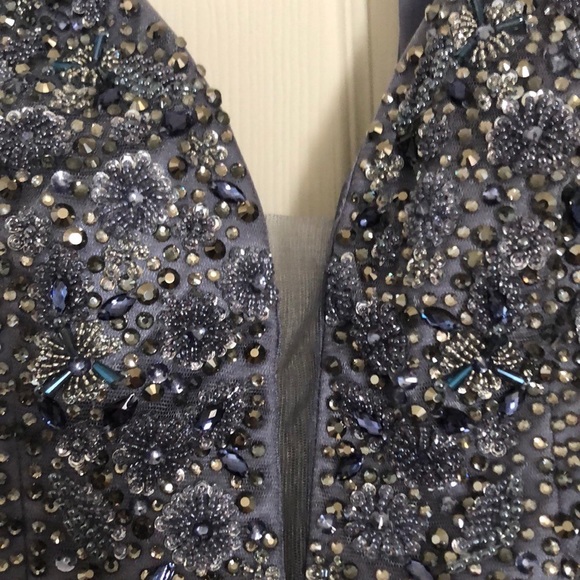 NWT! Floral Beaded Deep V-Neck A-Line Prom Dress - Picture 5 of 7